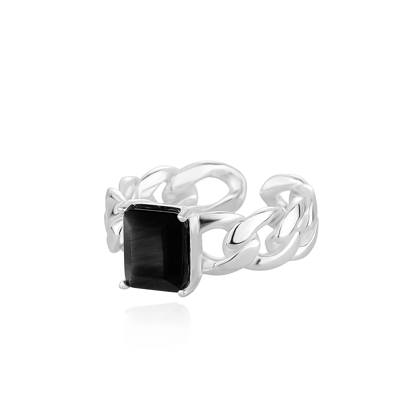 Anel Black Stone Cuban - Silver 925