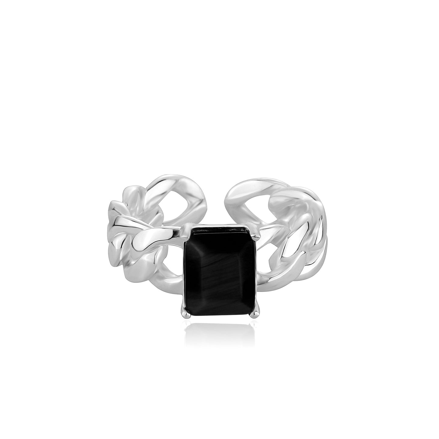 Anel Black Stone Cuban - Silver 925
