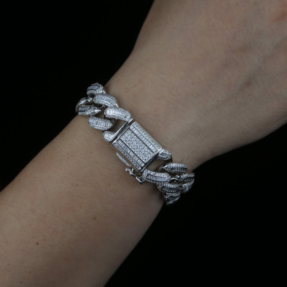 Pulseira Miami Cuban Link 18mm Banhado a Ouro Branco