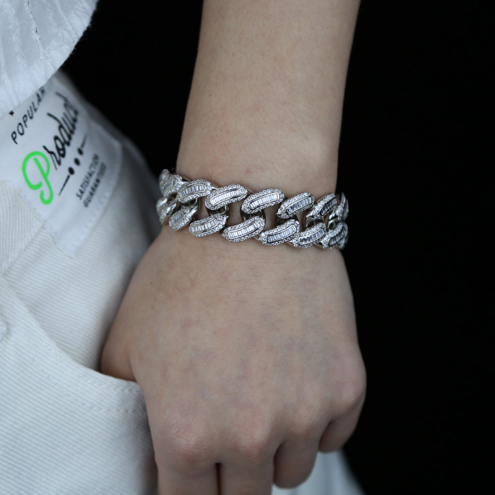 Pulseira Miami Cuban Link 18mm Banhado a Ouro Branco