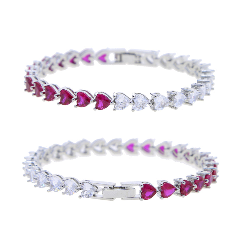 Pulseira Red Heart Tennis 5mm Prateado