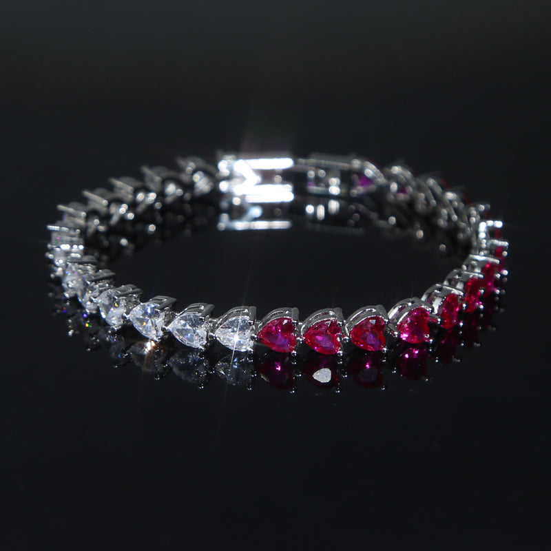 Pulseira Red Heart Tennis 5mm Prateado