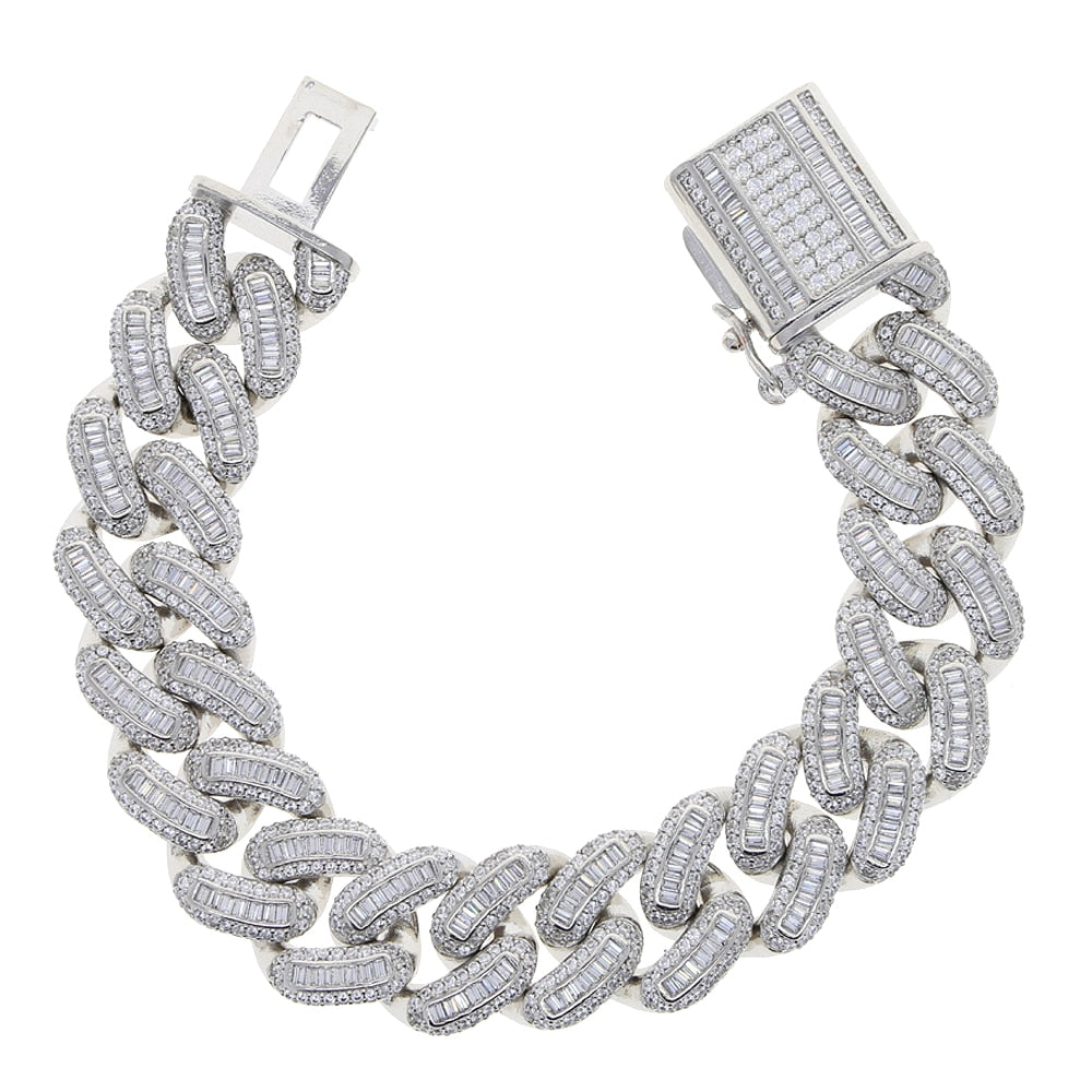 Pulseira Miami Cuban Link 18mm Banhado a Ouro Branco