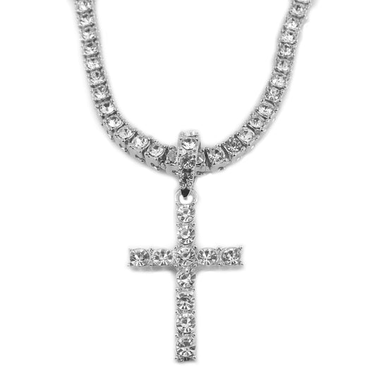 5mm Tennis Necklace with Cross