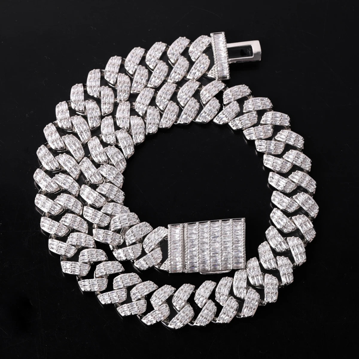 Colar 20mm Diamond Prong Link Banhado a Ouro 24k