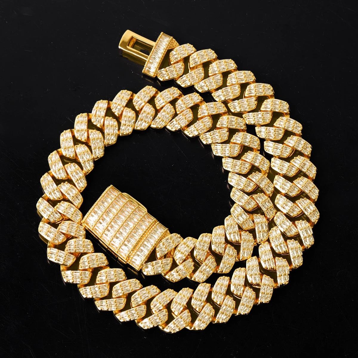 Colar 20mm Diamond Prong Link Banhado a Ouro 24k