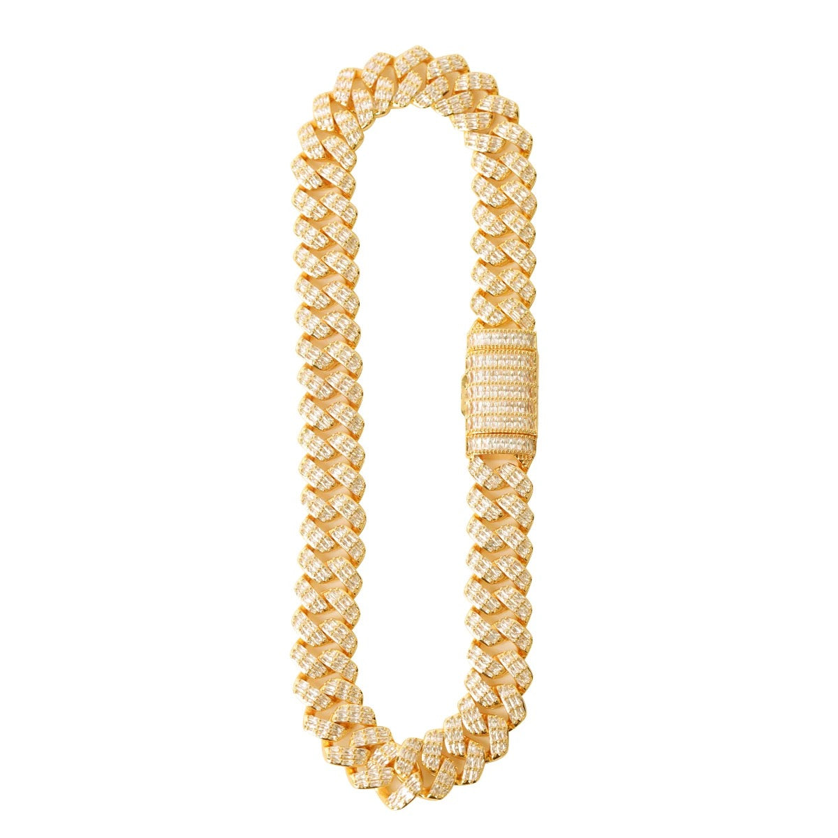 Colar 20mm Diamond Prong Link Banhado a Ouro 24k