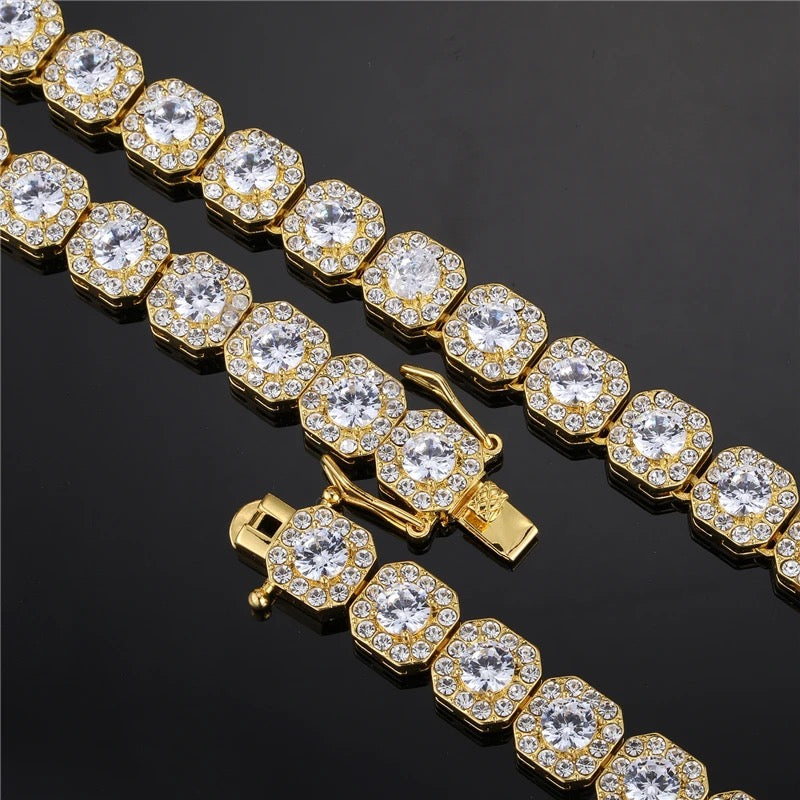 Colar 11mm Tennis Clustered Banhado a Ouro 18K