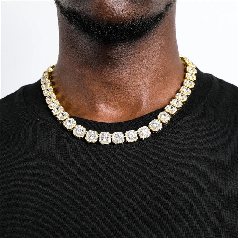 Colar 11mm Tennis Clustered Banhado a Ouro 18K