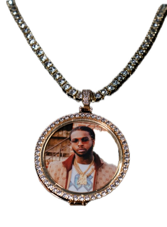 24K Gold Plated Ice Round Personalizable Image Necklace